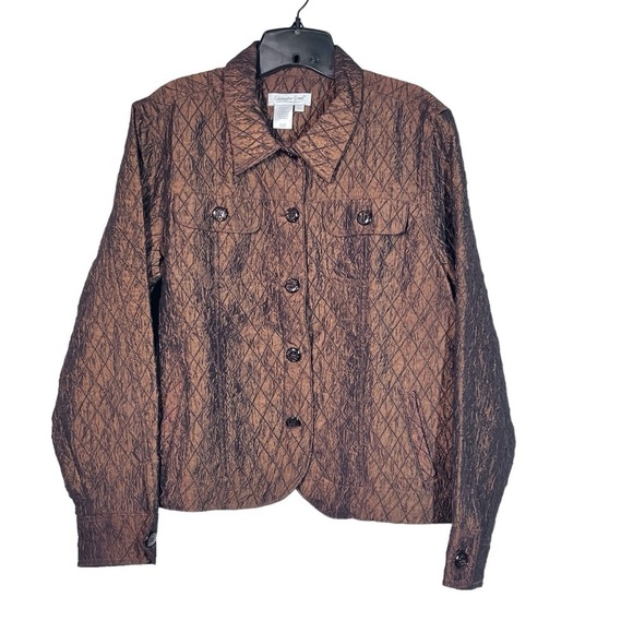 COLDWATER CREEK Copper Brown Diamond Quilted Button Front Jacket Size L - Picture 13 of 16